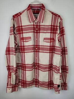 Timberland Shirt Mens Large Red Beige Plaid Flannel Button Up Pockets Outdoor • $13.99