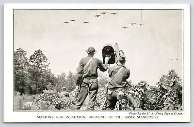 Military~B&W Machine Gun Pointed To Aircraft During Army Maneuvers~Vtg Postcard • $3.50