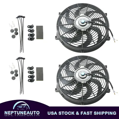 $39.95 • Buy Box(2) 14  Inch Universal Slim Fan Push Pull Radiator Cooling 12V With Mount Kit