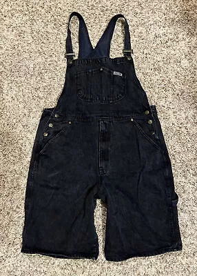 Rare Men’s Black Bib Denim Overall Shorts Fashion Jumpsuit Size Large 37 X 11 • $28