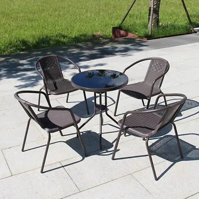 2/4/6x Stacking Rattan Effect Patio/Balcony Chairs-Brown/Black Bistro Seater Set • £95.95