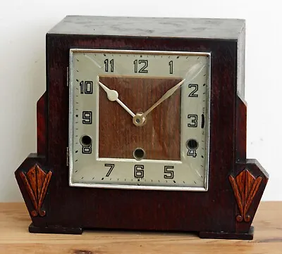 VINTAGE 26cm Wooden Mantel Clock - Mid Century Antique Art Deco Clock Napoleon • £64.99