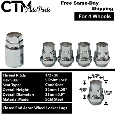 4x Chrome 1/2-20 Cone Seat Anti-Theft Wheel Lock Fit Mustang Cougar Marquis 4Lug • $13.99