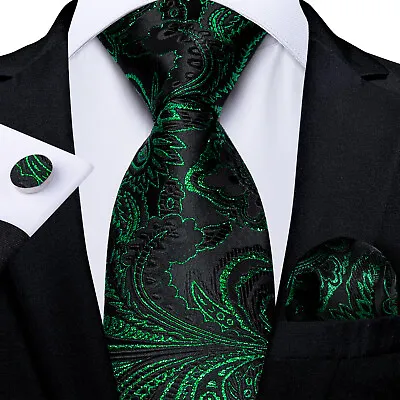 Men's Tie Silk Classic Wedding Necktie And Pocket Square Cufflinks Set Paisley • £10.99