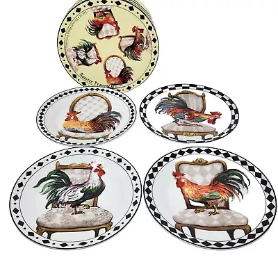 NIB Set Of 4 Rooster Chicken Dessert Plates I. GODINGER & CO. 7 1/2  Farmcore • $20