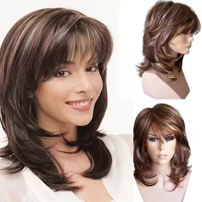 Long Wavy Brown Blond Wigs Highlights Daily Synthetic Hair For Women Cosplay • $10.66