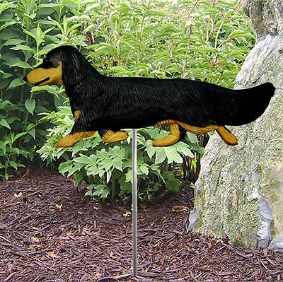 Dachshund Outdoor Garden Sign Hand Painted Figure Black & Tan Long Hair • $65.99