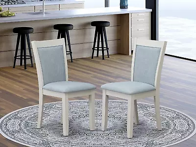 Monza Parsons Dining Baby Blue Fabric Padded Chairs Set Of 2 Wirebrushed Linen • $154.99