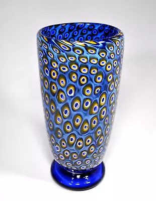 Formentello Murano Murrine Blue Footed Vase Art Hand Blown Glass Italy Signed • $195