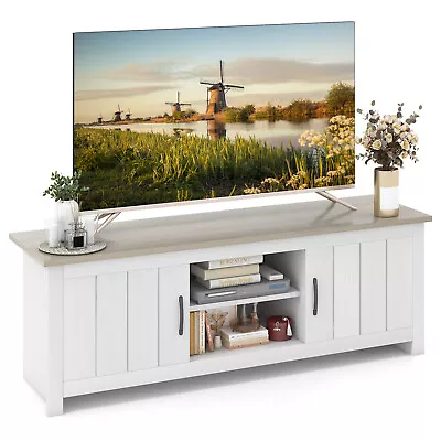 Costway TV Stand For TVs Up To 65  Media Console Center W/ Doors Cubbies Oak • $149.99