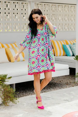 $109 • Buy NEW Orientique Womens Knee Length Dresses Barcelona Tassel Dress Aqua - Dresses