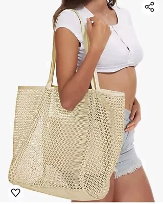 Large Off-White Mesh Beach Bag Pool Shoulder Shopping Bag Vacation Tote NWOT • $10.99