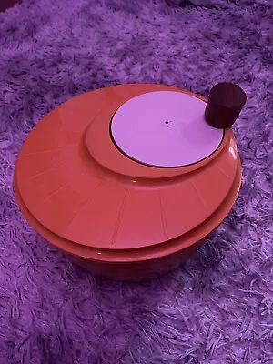 Moulinex Orange Lettuce Salad Spinner Retro 70’s Plastic. Rare Wooden Handle • £18