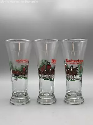 Vintage Budweiser Clydesdale 1991 Fluted Pilsner 12 Oz Beer Glass - Set Of 3 • $4.99