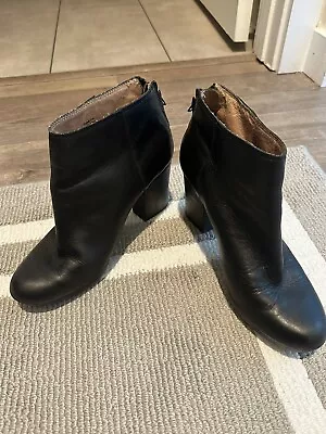 Madewell Womens PAULINE Ankle Boots Black Leather Block Heel Booties 7.5 7 1/2 • $49.95