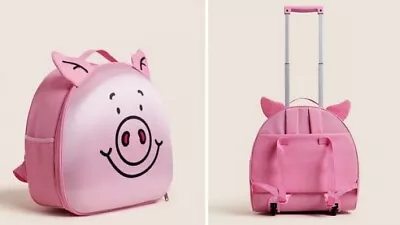 M&S Percy Pig 2 Wheel Soft Cabin Suitcase/Back Pack Pull Along Pink Last One-New • £59.99