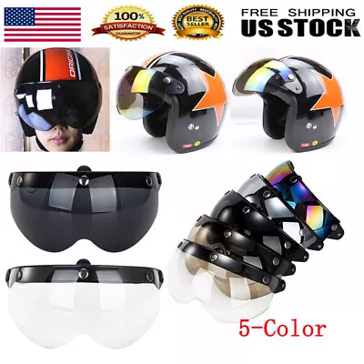Universal Motorcycle Half Helmet 3-Snap Flip Up Visor Face Wind Shield UV New • $15.15
