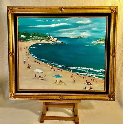 Folk Art Framed Oil On Board GOOD HARBOR BEACH Gloucester (MA) By Nino Lombardi • $300