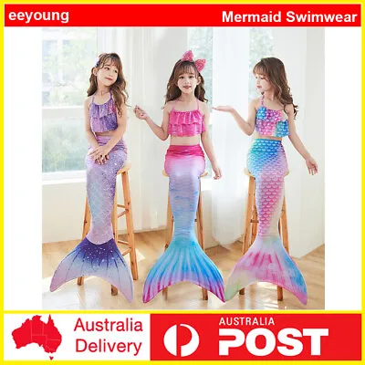 Girls Kids Mermaid Tail Swimming Costume Swimmable Monofin Swimwear Beachwear • $19.57