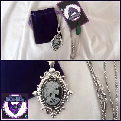 $18.92 • Buy Black & Grey Gothic Cameo Skull Girl Pendant 60cm Necklace Velvet Gift Pouch 