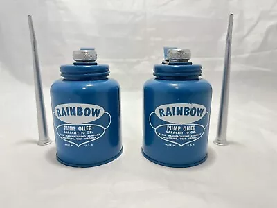 NOS Vintage Eagle Rainbow Blue Oil Oiler Can Pump Squeeze 10 Oz Capacity USA • $125