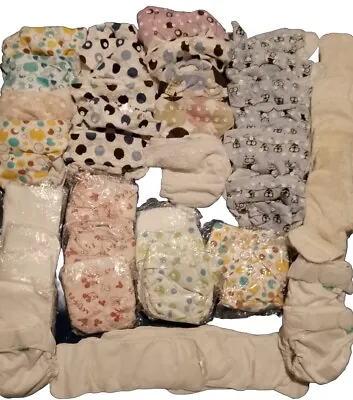 34 Bundle Washable Nappies Tots Bots Easy Fit & Dudeybaba Bamboo Stuffable Pads • £16.99