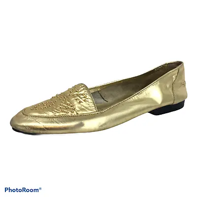 80s Dance Ballet Core Glam Studio Du Monde Gold Leather Studded Flat Shoes 8.5 • $22.88