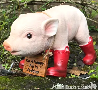 £27.95 • Buy 29cm Happy Pig In Red Wellies Garden Ornament Decoration Piglet Lover Gift