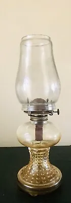 Vintage Amber And Clear Hobnail Glass Kerosene Oil Lamp; J-2090; Parlor Lamp • $49