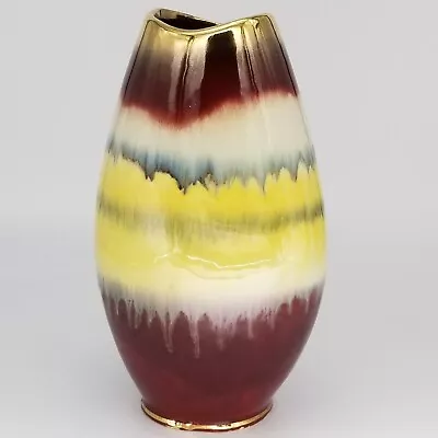 VTG West German Drip Glaze Ceramic Vase Gold Bay Keramik Red Yellow White • $29.95