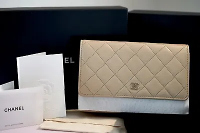 AUTHENTIC Brand New CHANEL Beige And Silver Hardware Wallet On Chain WOC Bag! • $4699