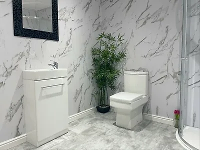 £0.99 • Buy Carrera Grey Marble Modern 8mm Bathroom Wall Panels PVC Cladding Shower 4 Pack