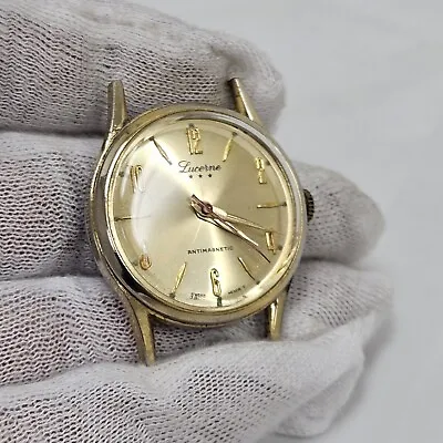 Vintage Lucerne 3 Star Antimagnetic Swiss Mens Wrist Watch Gold Tone Works • $39.99