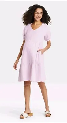 Isabel Maternity Purple Lavender Gauze Muslin Dress Tiered NWT XS • $12.84