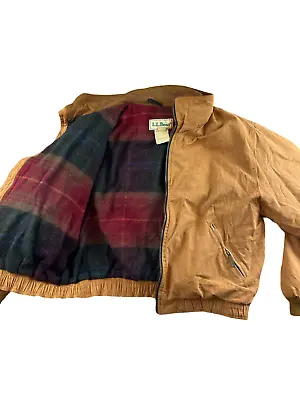 Vintage LL Bean Wool Lined Bomber Jacket Mens Large Tan Coat  Canvas Jacket • $33.99