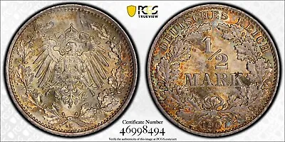 1907-E Germany Empire 1/2 Mark Coin PCGS MS65 J.16 • $110