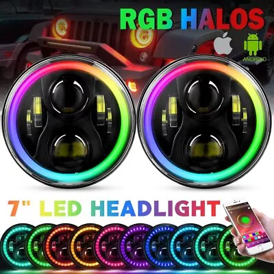 7''Inch RGB Halo LED Headlights DRL Lights Combo Kit For Jeep Wrangler GQ PATROL • $128.68