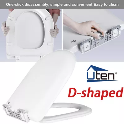 D-SHAPE BATHROOM WC TOILET SEAT Heavy Duty One-click SOFT CLOSE QUICK RELEASE • £20.99