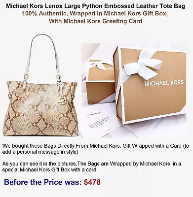 MICHAEL MICHAEL Kors Lenox Large Python Embossed Leather Tote Bag • $269.99