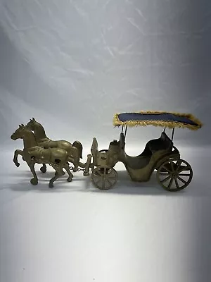 1940's Stanley Toy 2 Horse Cast Metal Surrey With Fringe Canopy Made In USA • $27