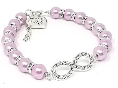 £4.75 • Buy Personalised Blush Infinity Mum Sister Charm Bracelet Birthday Xmas & Gift Bag