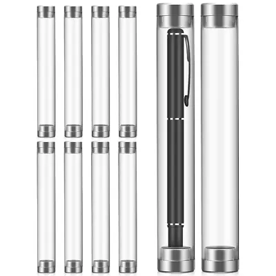 Acrylic Tube Pen Case 10 Pcs Transparent Pen Holder Cylinder Container • £10.75