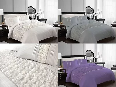 Auroa Duvet Cover Set Ruffled Lace Sequence Polycotton Bedding Set Pillowcase • £21.49