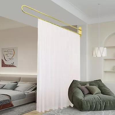 Privacy Partition Curtains U-Shape Room Divider Metal Support Wall Mounted ... • $182.79