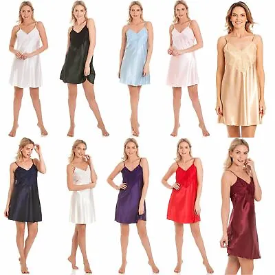 Womens/Ladies Short Satin Lace Chemise Nightie Negligee Nightdress Size 10-28 • £13.95