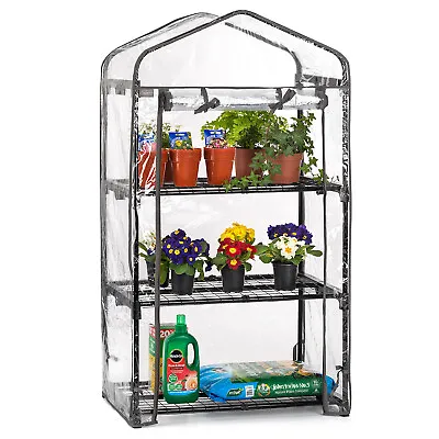 £19.99 • Buy 3 Tier Mini Greenhouse PVC Cover Garden Grow House Three Shelves Roll Door