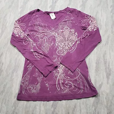 Vocal Top Womens XL Purple Long Sleeve V Neck Bling • $19.99