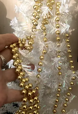 Vtg 7+ Ft 89  GOLD Xmas Bead GARLAND MANTLE DECOR Mercury Glass Look PLASTIC • $11.95