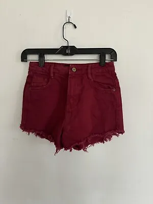 Zara Womens Maroon Denim Shorts Sunflower Patch Size 00 • $11.99