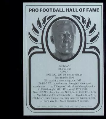 HOF Metallic BUD GRANT Minnesota Vikings Hall Of Fame Metal Card • $100